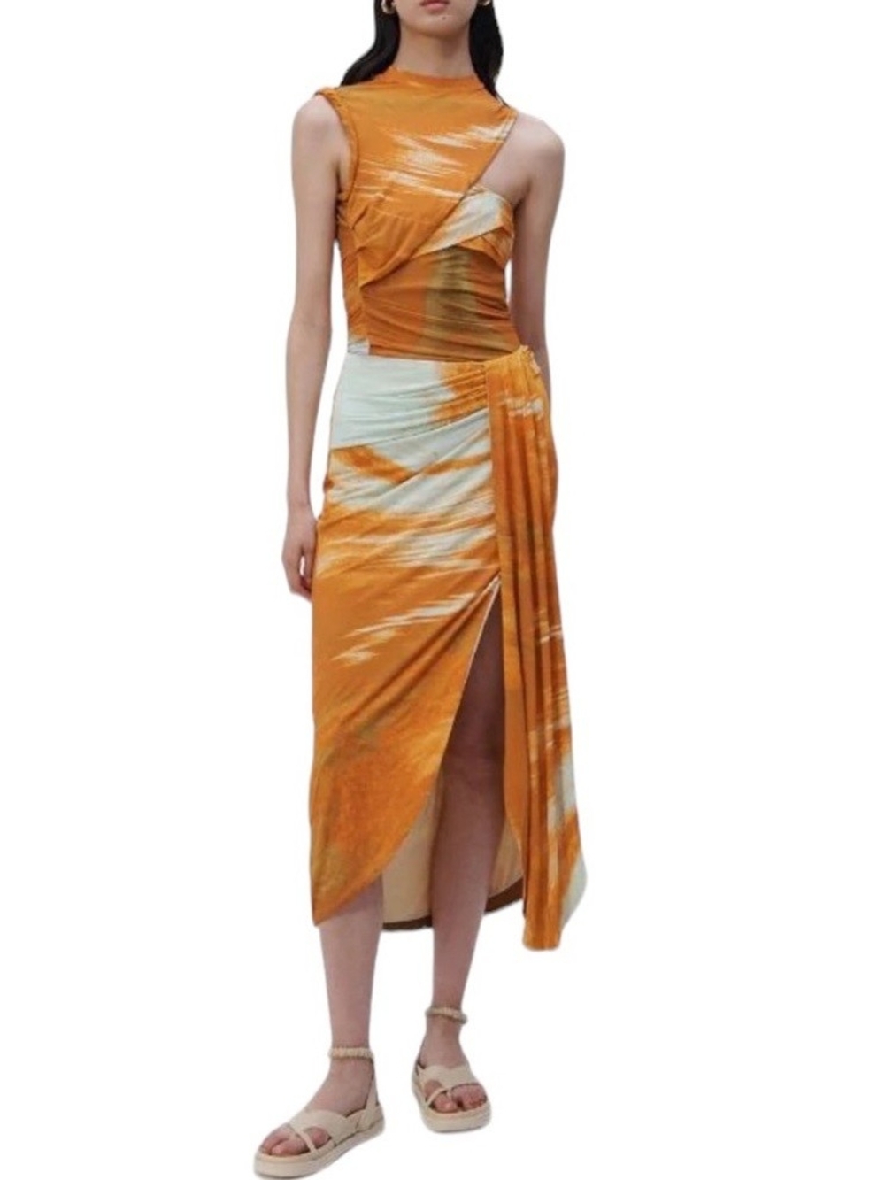 Jonathan Simkhai Set- Cutout Tank + Midi Skirt in Orange and Blue/Green Print, S